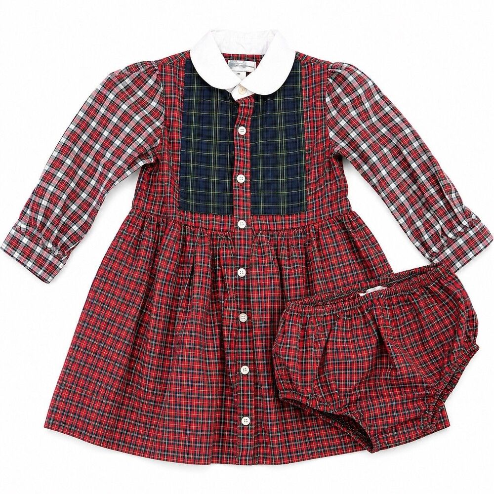 Ralph Lauren Baby Girl 18M Plaid Christmas Dress Bloomers Holiday Tartan